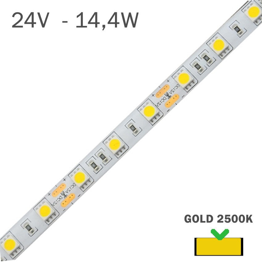 Tira LED 24V 14,4W/m 60 LEDs/m 5050 Gold 2500K