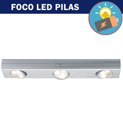 Foco LED a Pilas 3 x 0,18W Cromo Mate