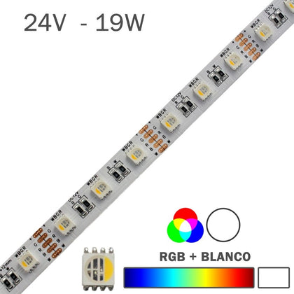 Tira LED 24V 19W 60LEDs/m RGB + Blanco IP20