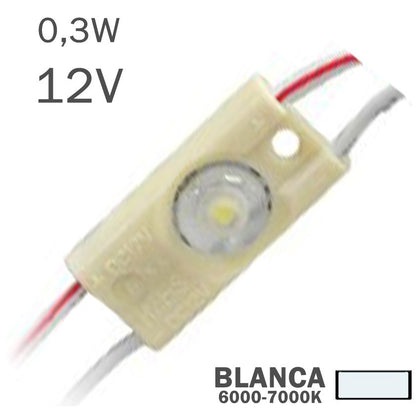 Módulo LED de bajo consumo 0,3W por pastilla a 12V para la iluminación de rotulación en luz blanca.