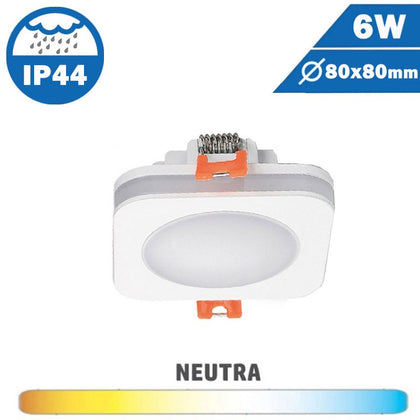Downlight LED Cuadrado Blanco 6W IP44