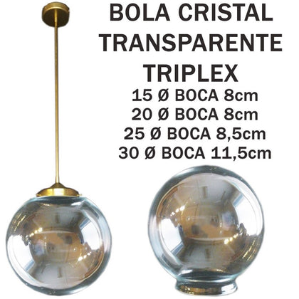 Colgante Latón Globo Cristal Transparente Triplex