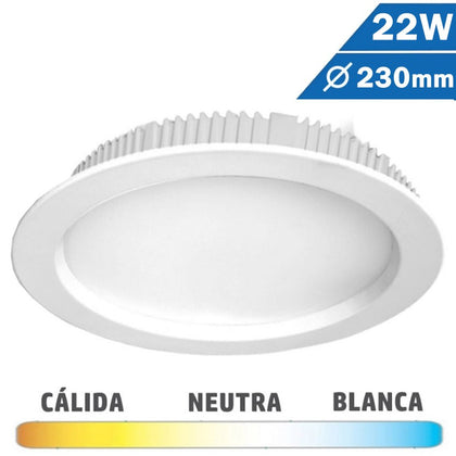 Downlight LED 22W 230mm Redondo Blanco