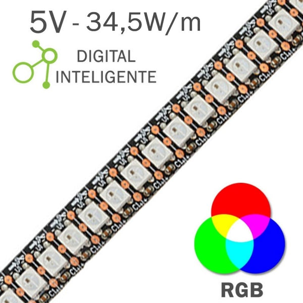 TIRA LED DIGITAL INTELIGENTE RGB 5V 14,4W POR METRO PIXEL – LedyLuz