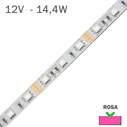 Tira LED 12V SMD 60 LEDs/m 14,4 W Rosa Por Metro