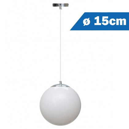 Lámpara de globo colgante suspensión con bola opal de 15cm