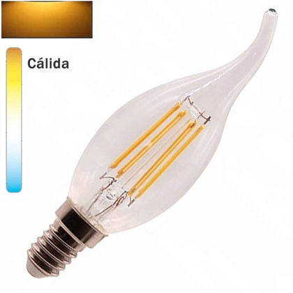 Bombilla LED E14 Vela Filamento Ámbar Flama 4W