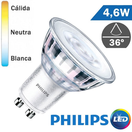 Bombilla LED Philips GU10 Core 4,6W 36º