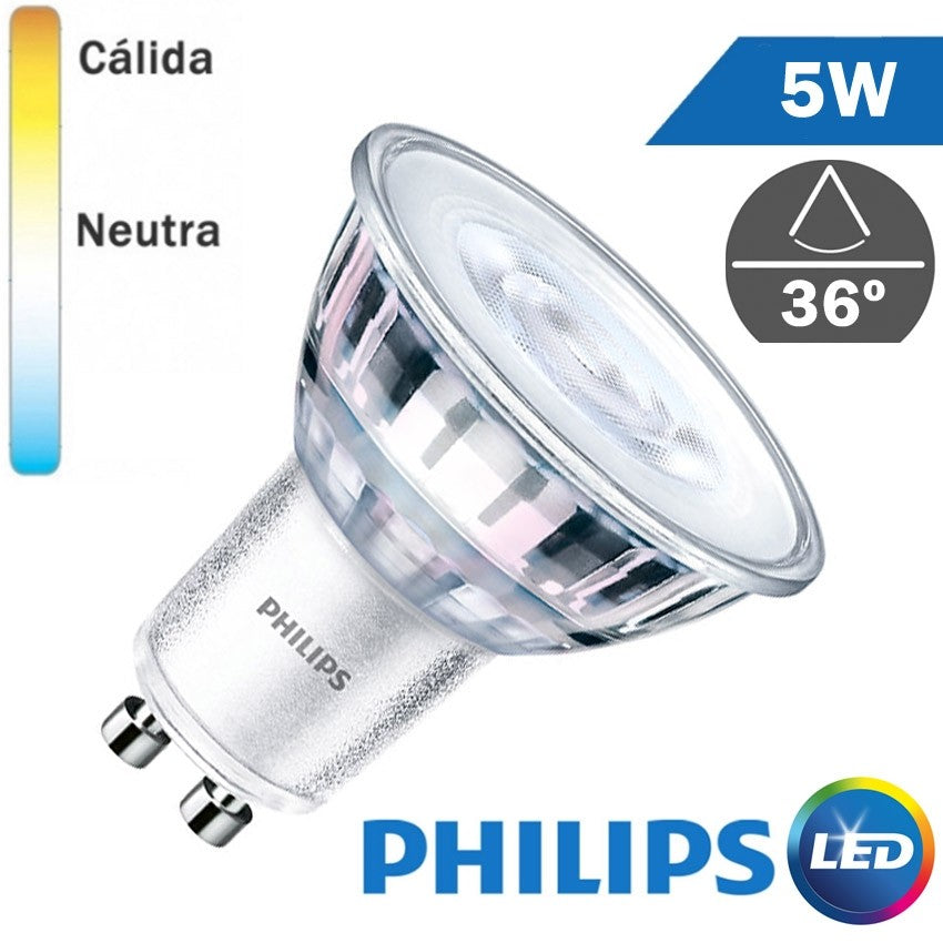 Bombilla LED Philips GU10 Core 5W 36º