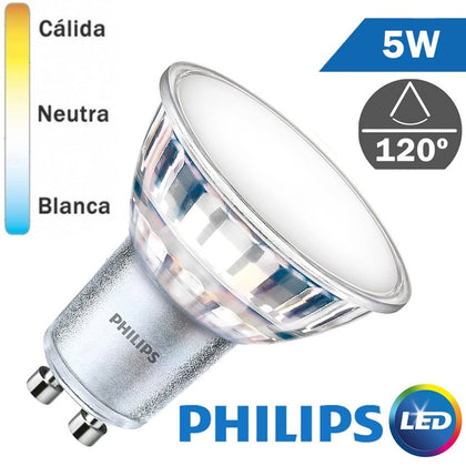 Bombilla LED Philips GU10 5W 120º
