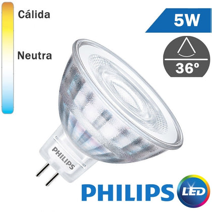 Bombilla LED 12V Philips MR16 5W 36º