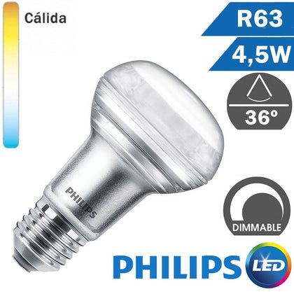 Bombilla LED E27 Philips R63 4,5W Regulable
