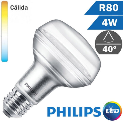 BOMBILLA LED E27 PHILIPS R80 4W