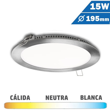 Panel LED Redondo Níquel Satinado 15W 195mm