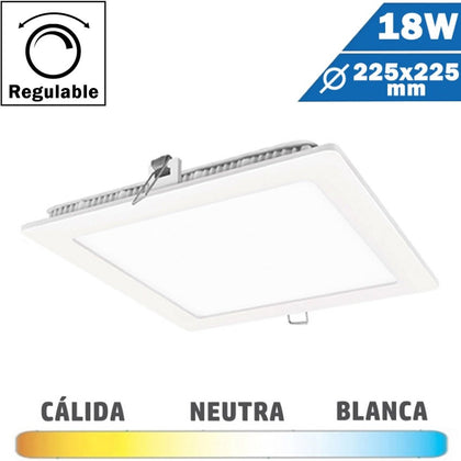 Panel LED Cuadrado Blanco 18W Regulable 225x225mm