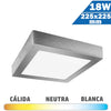 Plafón Superficie LED Cuadrado Níquel 18W 225x225mm