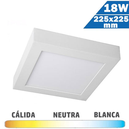 Plafón LED Cuadrado Blanco 18W 225x225mm