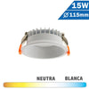 Downlight LED de baja luminancia, redondo blanco 15W con exterior diámetro 115mm.
