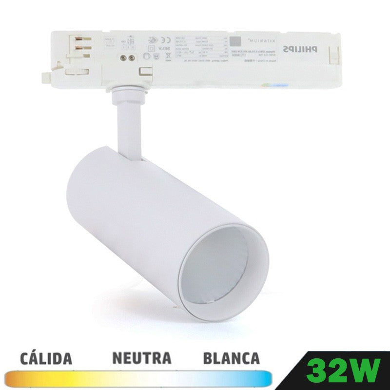 Foco Carril Philips Trifásico LED Blanco 32W