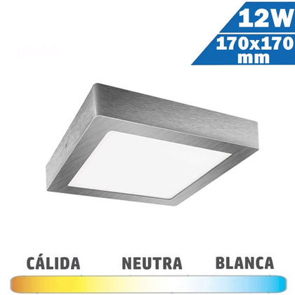 Plafón Superficie LED Cuadrado Níquel 12W 170x170mm