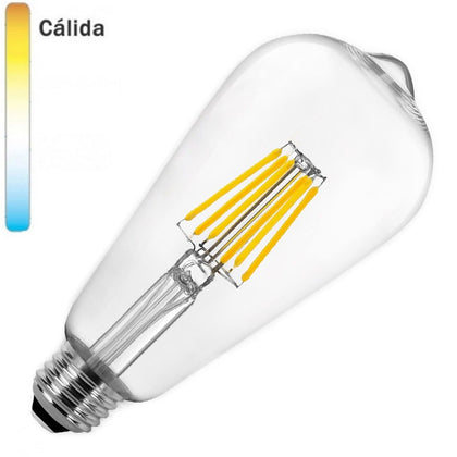 Bombilla LED E27 Pebetero ST64 Filamento Transparente 4W