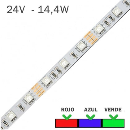 Tira LED 24V 14,4W 60 LEDS/m Luz Colores Por Metro