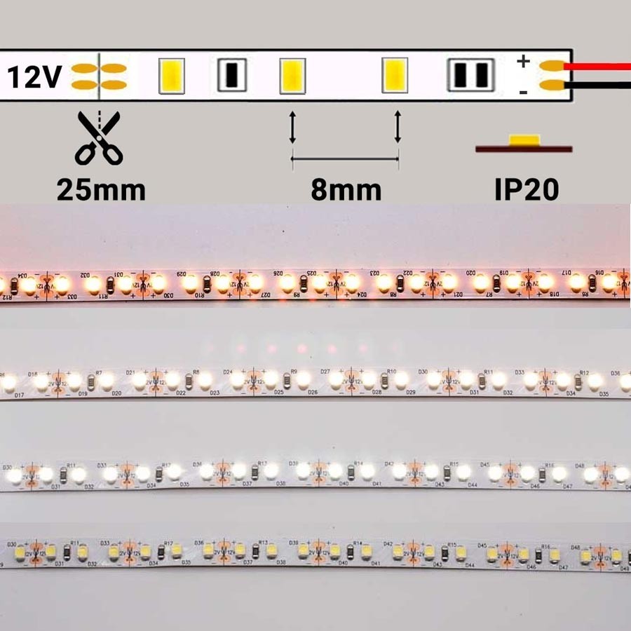Tira LED 12V 9,6W 120 LEDs/M 3528 Por Metro
