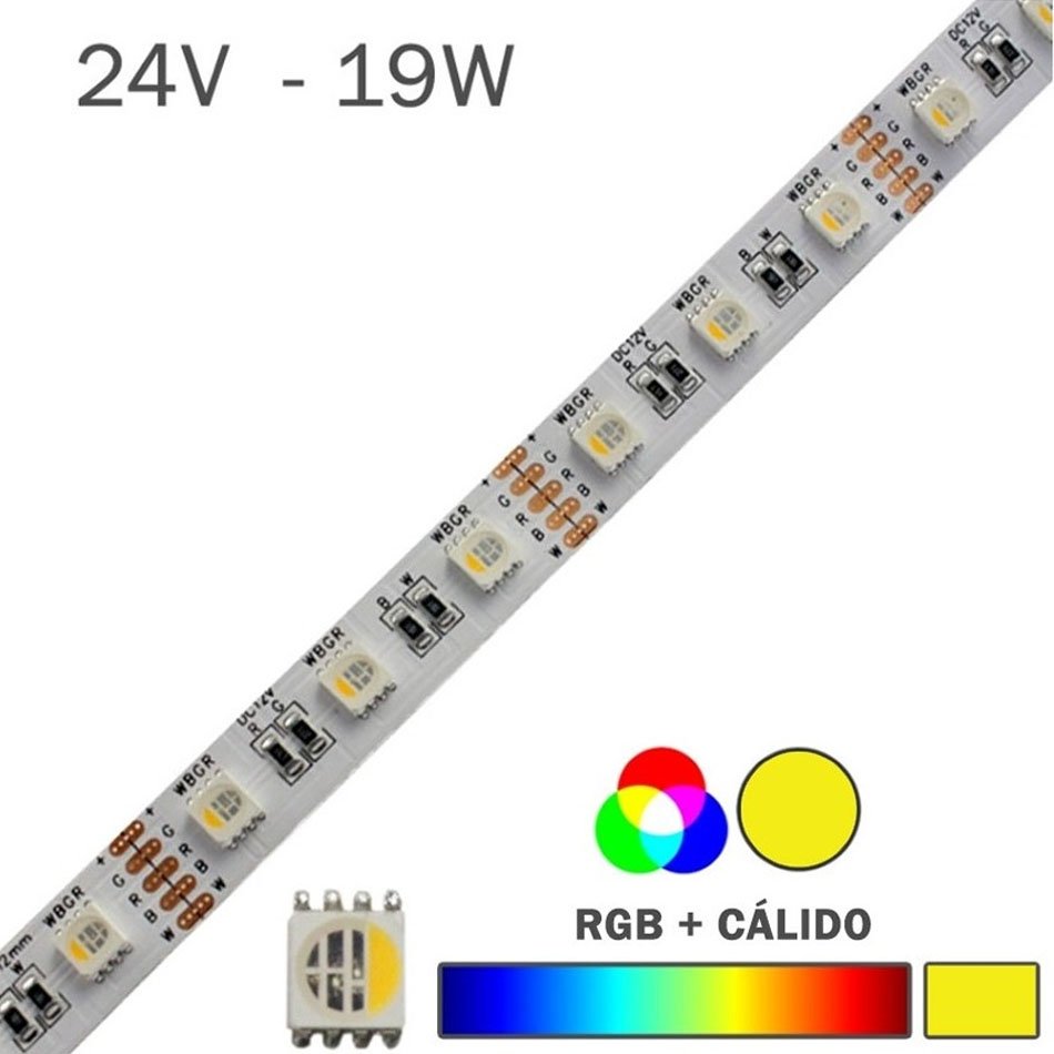 Tira LED 24V 19W 60LEDs/m RGB + Cálida IP20