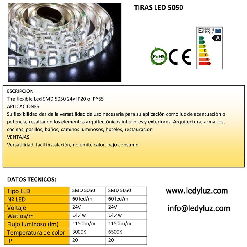 Tira LED 24V 28,8W IP20 Luz Neutra 4000K Longtitud Metros tira LED