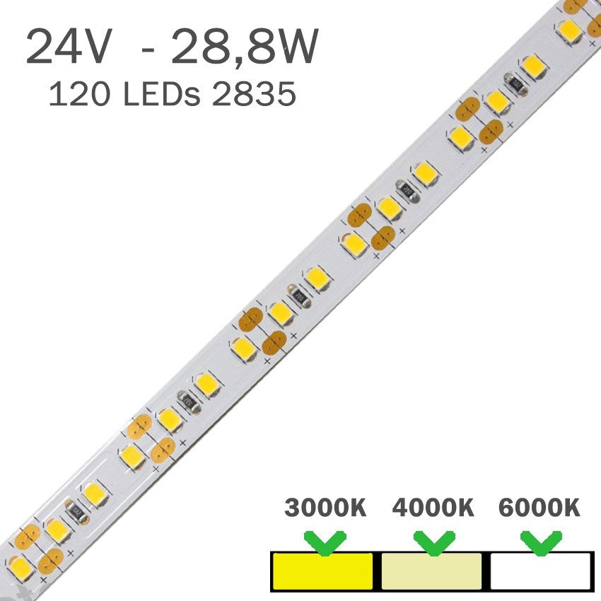 Tira LED 24V 28,8W 120 LEDs/m Alta Potencia Por Metros