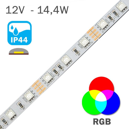 Tira LED Siliconada 5050 RGB 12V 14,4W 60LEDs/m IP44