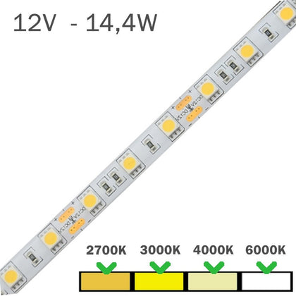 Tira LED exterior IP65 14,4W 24V - 5 metros luz neutra 4000K
