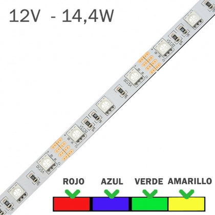Tira LED 12V 60 LEDS/m 14,4W Luz Colores