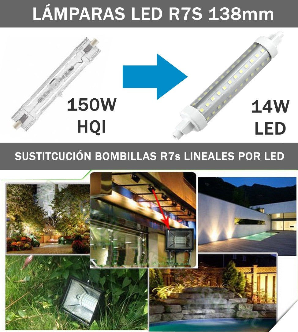 Bombilla LED R7s Larga 138mm 360º 15W