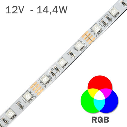 Tira LED 12V RGB 14,4W/m Cambio Color RGB