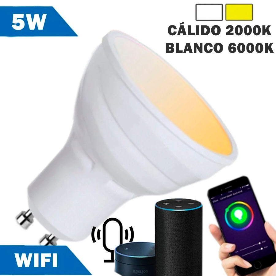 Bombilla LED Smart WIFI GU10 5W Cálida 2000K / Blanca 6000K