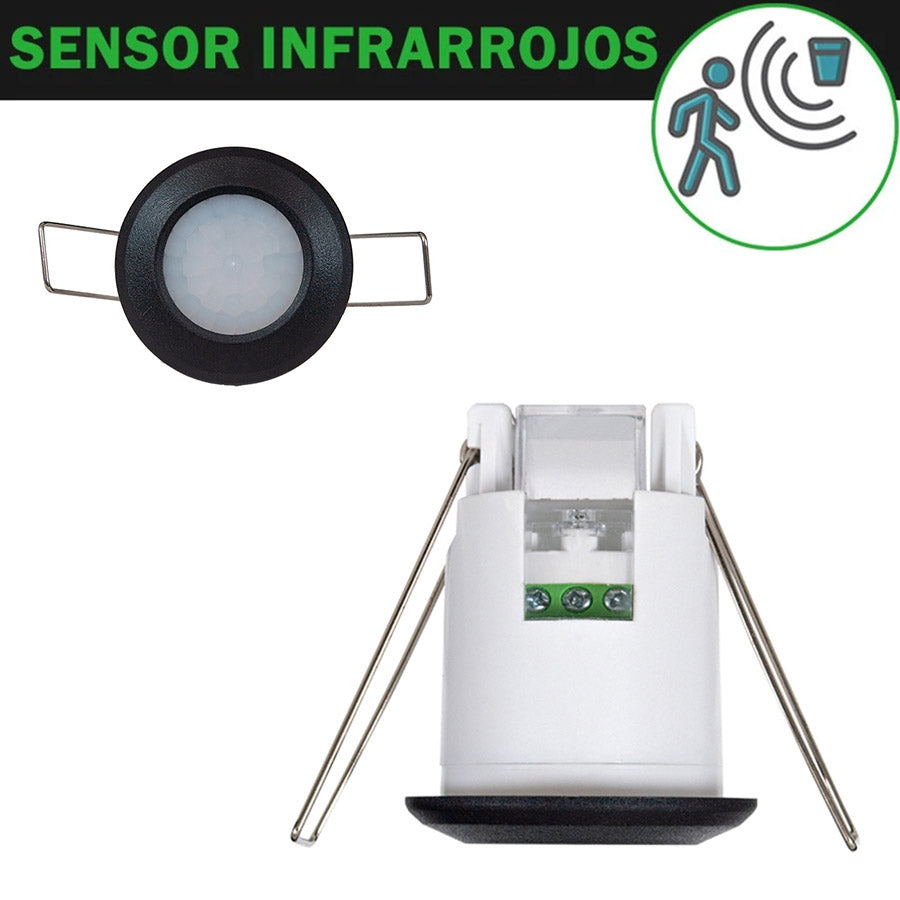 Detector Sensor Movimiento 360º Empotrar Techo Mini Negro