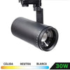 Foco Carril LED Regulable Trifásico Negro 30W Zoom / Cambio tonalidad luz