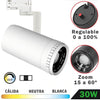 Foco Carril LED Regulable Trifásico Blanco 30W Zoom / Cambio tonalidad luz