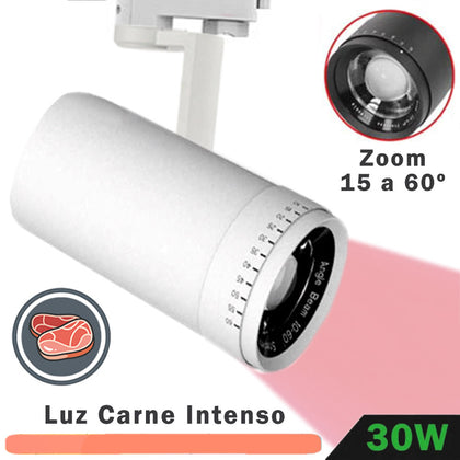 Foco Carril LED Trifásico Blanco 35W Zoom Luz Carne Intenso