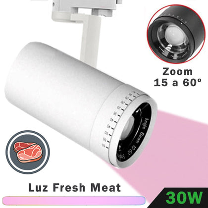 Foco Carril LED Trifásico Blanco 30W Zoom Fresh Meat