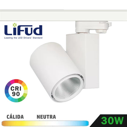 Foco Carril LED Trifásico Blanco 30W Driver Lifud