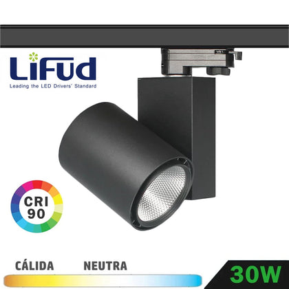 Foco Carril LED Trifásico Negro 30W Driver Lifud
