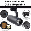 Foco Carril LED Regulable Trifásico Negro 12W Zoom / Cambio tonalidad luz