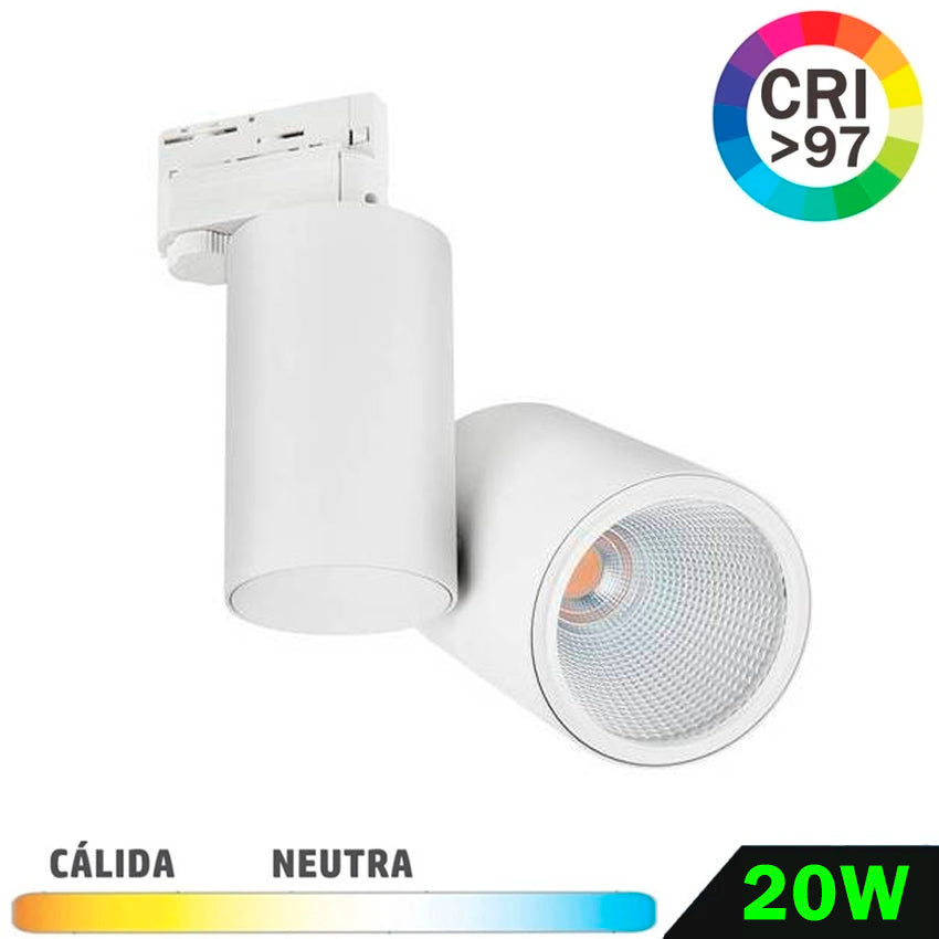 Foco Carril Trifásico LED Blanco 20W CRI97
