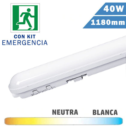 Pantalla Estanca LED 40W 120cm IP65 con Emergencia