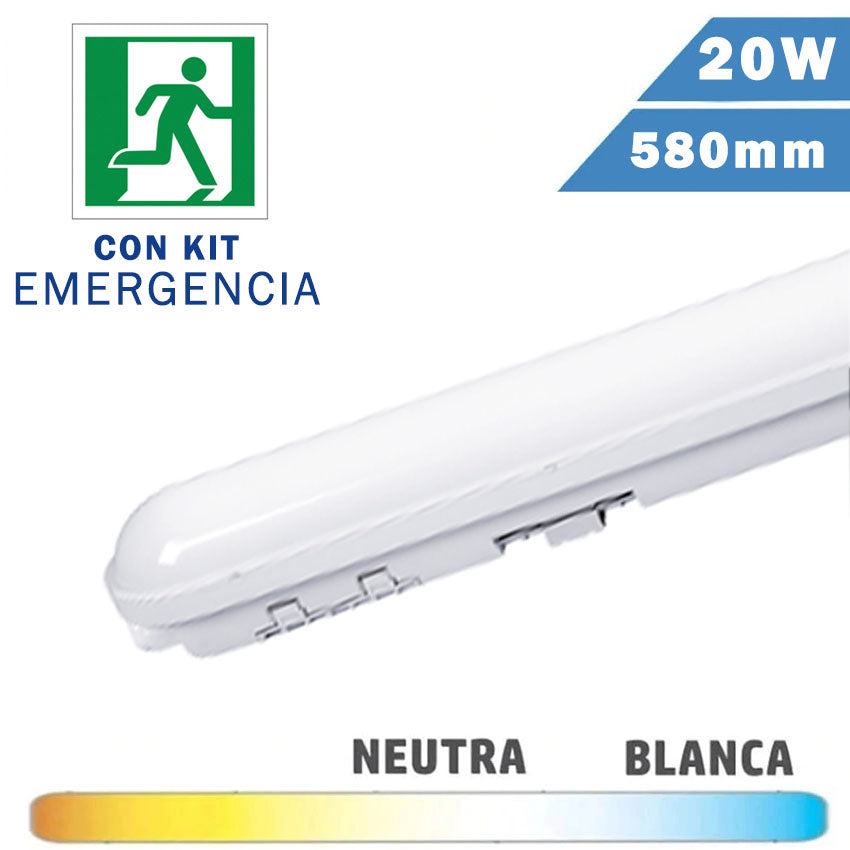 Pantalla Estanca LED 20W 60cm IP65 con Emergencia