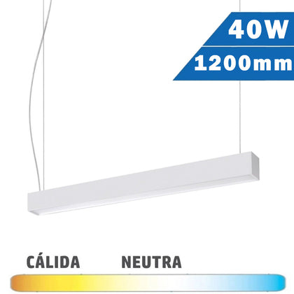 Luminaria LED Lineal Suspensión Blanca 40W 1200mm