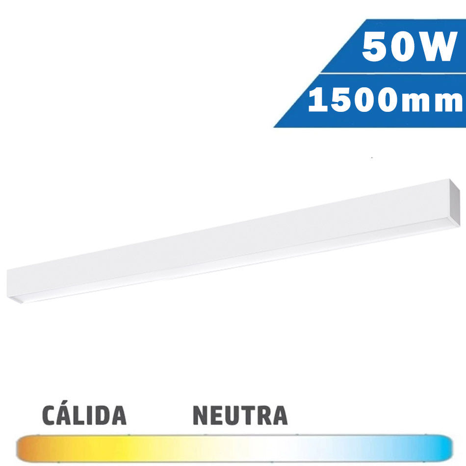 Luminaria LED Lineal Superficie Blanca 50W 1500mm