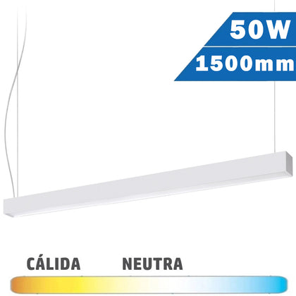 Luminaria LED Lineal Suspensión Blanca 50W 1500mm